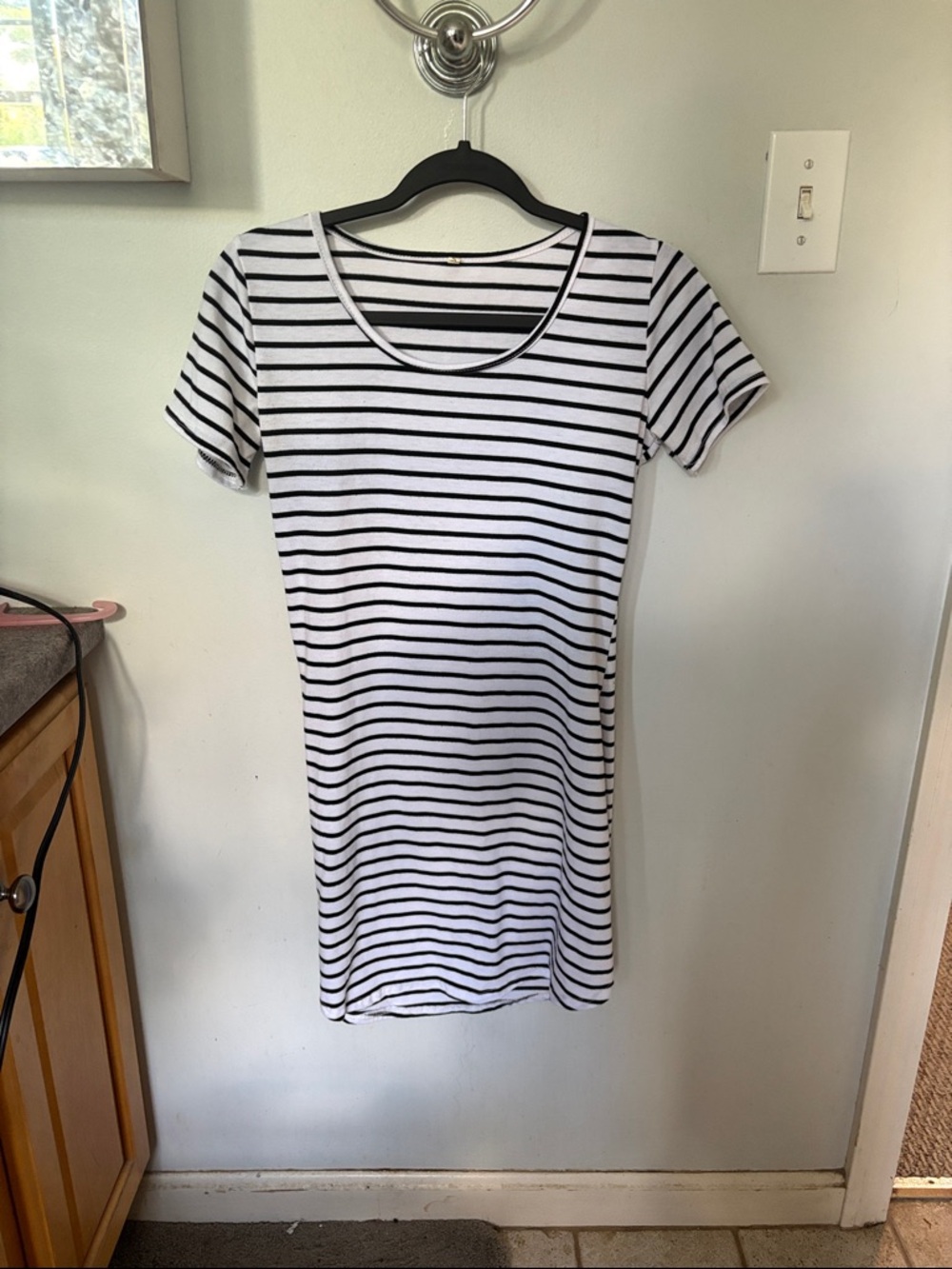 Black & White Striped Short-Sleeve Mini Dress